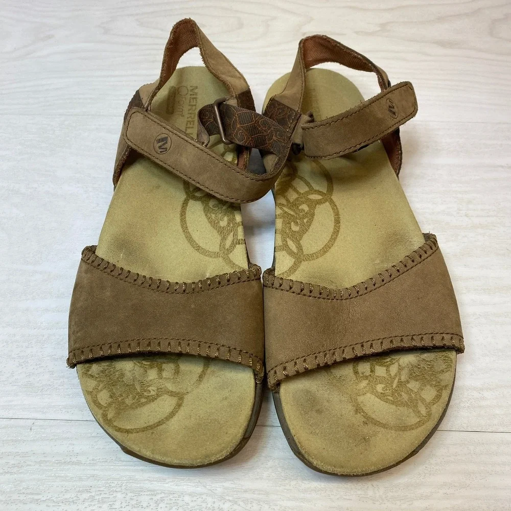 Merrell Womens 9 QForm Sandals Slingback Brown Leather Comfort Hiking J57572
